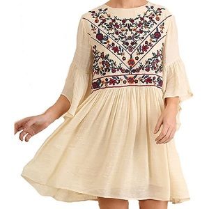 Embroidered boho bell sleeve mini dress